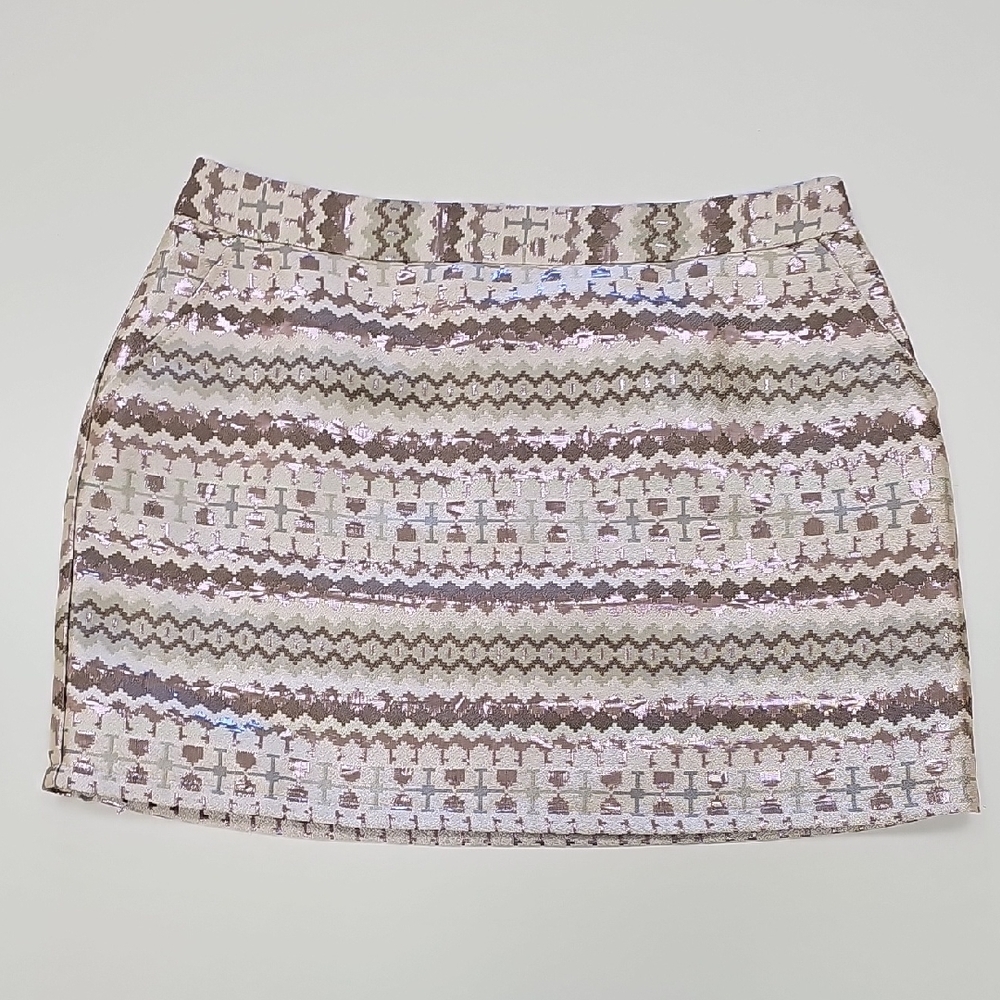 Pim + Larkin Geometric Beige and Brown Mini Skirt